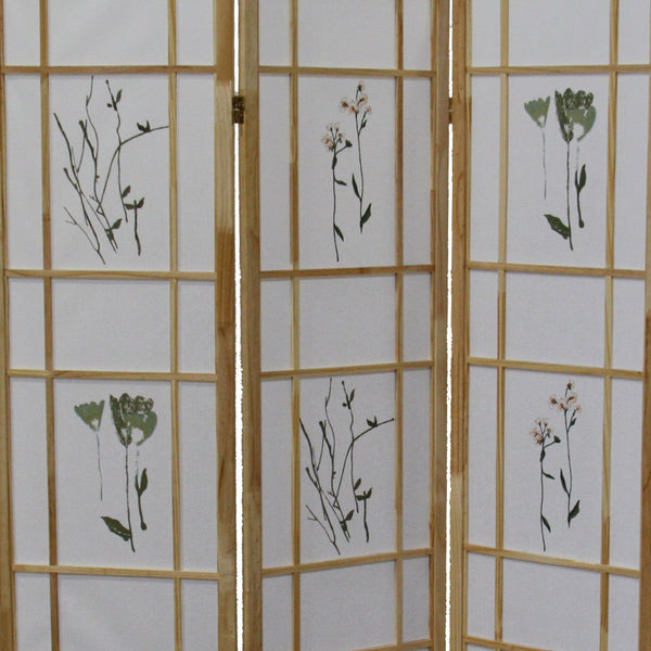 English Elm 70" Elegant Shoji-Style 3-Panel Room Divider Screen With Floral Print - Natural Solid Pine Design B072115966
