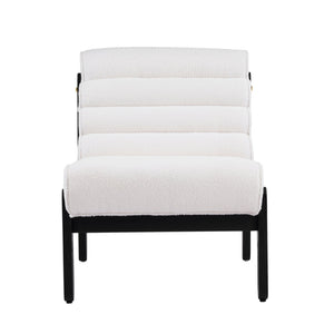 English Elm Fluffy Shearling Accent Chair Plush Tiered Back Solid Wood Frame Cozy Reading Nook White+Black N767P366257W