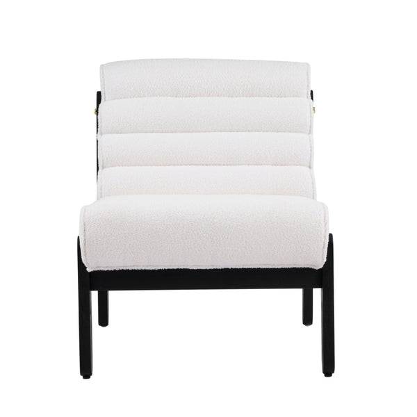 English Elm Fluffy Shearling Accent Chair Plush Tiered Back Solid Wood Frame Cozy Reading Nook White+Black N767P366257W