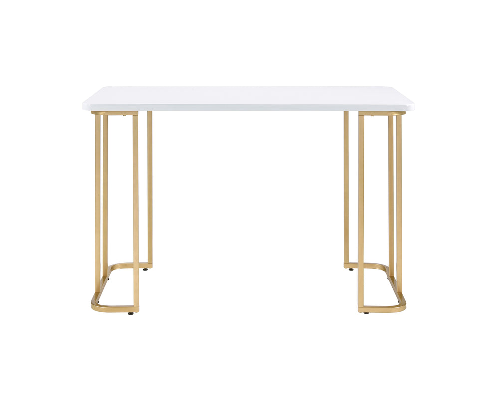 English Elm Estie Sleek White & Gold Writing Desk — Open-Base Rectangular Metal Frame, MDF Top, 70lb Limit B2726P272972
