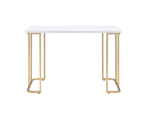 English Elm Estie Sleek White & Gold Writing Desk — Open-Base Rectangular Metal Frame, MDF Top, 70lb Limit B2726P272972