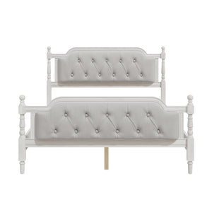 English Elm Traditional Solid Wood Bed Frame with Tufted Upholstered Headboard, No Box Spring Needed, Sturdy 400 lb Capacity Antique White 57.5 L x 22.5 W x 10.5 H N701P242546K