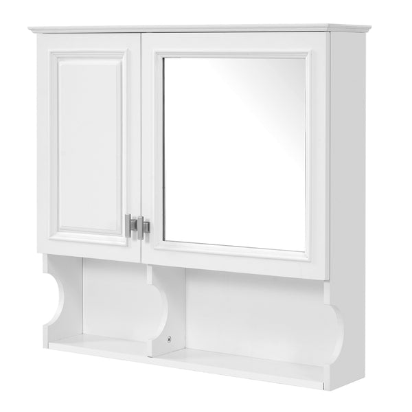 English Elm 30 30 Inch Mirror Medicine Cabinet with Half-Moon Design, Soft-Close Hinges, Open Shelf & Solid-Wood Frame White N710P322812K