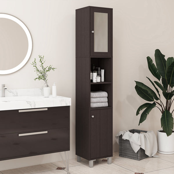 English Elm Kleankin Tall Bathroom Storage Cabinet With Mirror - Stylish Freestanding Tower For Organized Spaces W2225P217002