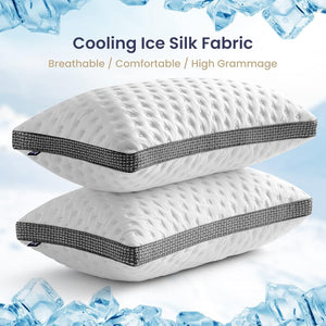 English Elm Cooling Queen Pillow Set with Gel Memory Foam Ice Silk Cover Medium Firm Support B2716P366611