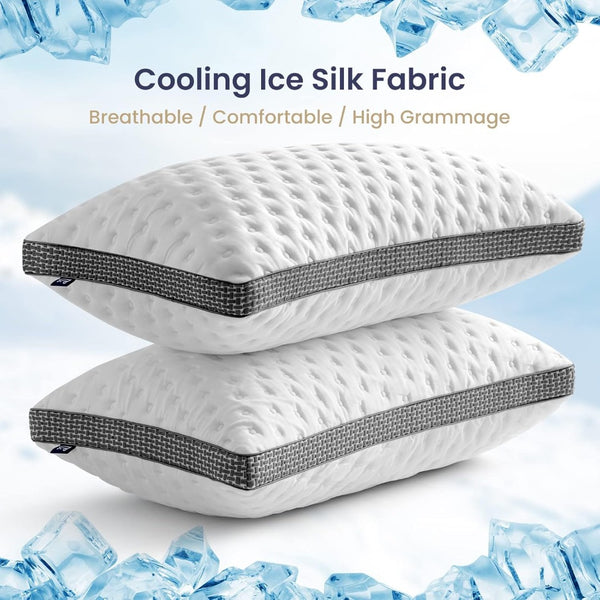English Elm Cooling Queen Pillow Set with Gel Memory Foam Ice Silk Cover Medium Firm Support B2716P366611