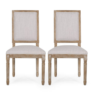 English Elm Christopher Knight Home® - DINING Chair Set of 2 French Country Upholstered Dining Chairs with Fluted Legs and Weathered Finish LIGHT GREY 71237.00LGRYNTL