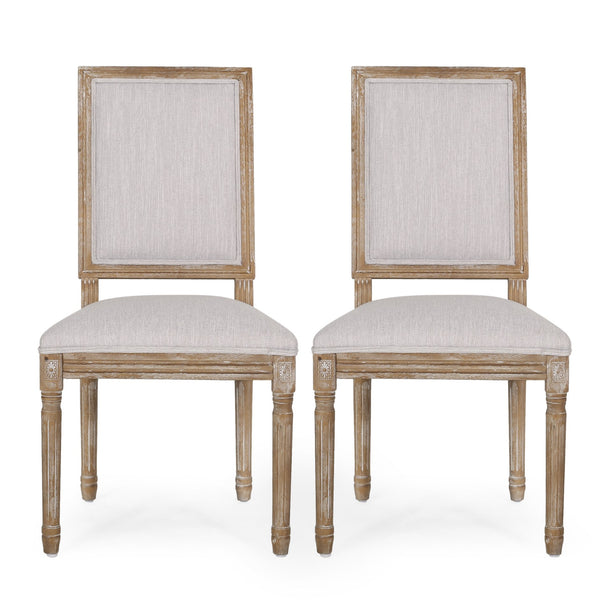 English Elm Christopher Knight Home® - DINING Chair Set of 2 French Country Upholstered Dining Chairs with Fluted Legs and Weathered Finish LIGHT GREY 71237.00LGRYNTL