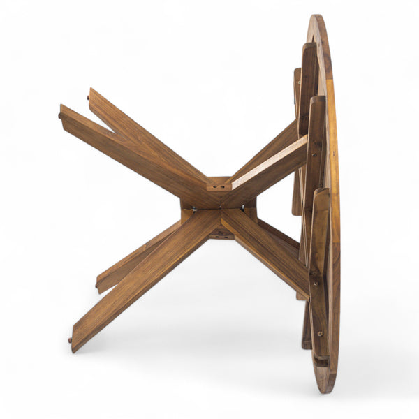 English Elm Christopher Knight Home® - Outdoor Acacia Wood Round Dining Table with Slatted Top and Cross Base, Teak Finish, Seats 4 Stylishly N768P238585T