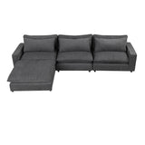 English Elm 128" Sectional Sofa Cloud Sofa Chenille Upholstered Sofa Couch With Movable Ottoman, Comfortable Seat Cushions, Charging Ports and Three Back Pillows For Living Room, Grey