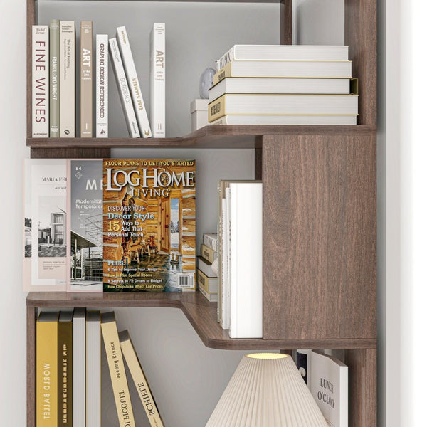 English Elm 90cm Five Tier L Shaped Corner Bookcase Open Wood Shelving for Home Office or Living Room W2899P444159