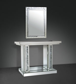 English Elm Nysa Rectangular Wall Mirror with Beveled Frame and Faux Crystal Inlay for Glam Decor B2726P446662