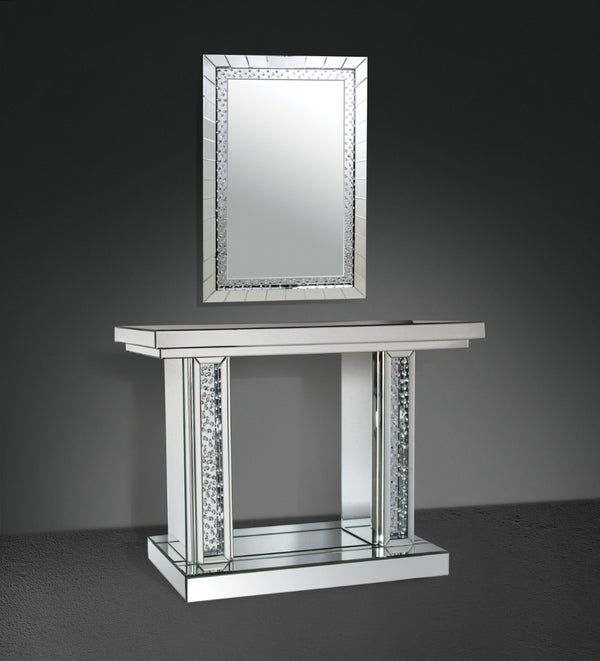 English Elm Nysa Rectangular Wall Mirror with Beveled Frame and Faux Crystal Inlay for Glam Decor B2726P446662