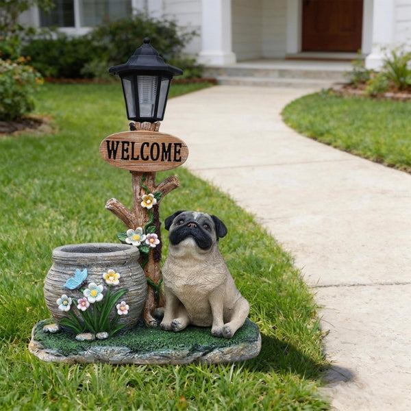 English Elm Schnauzer Solar Led Resin Planter Statue Outdoor Garden Accent for Patio Decor W5398P464252
