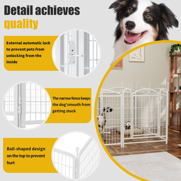 English Elm Dog Playpen 8 Panel Heavy Duty Iron Pet Fence Foldable Indoor Outdoor Exercise Pen White W368P234001