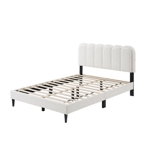English Elm Christopher Knight Home® - Lambswool Petal Headboard Bed Frame In Cream – Elegant, Soft Design With Ambient Light For Queen Size N769P272030W