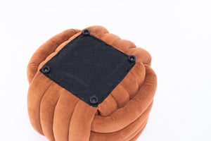 English Elm 060-Chenille Plush Knot Ottoman Stool with Foam Fill & Wooden Frame — Stylish, Comfortable Indoor Seat (No Assembly) Orange W527P239022