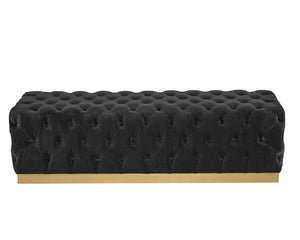 Sunpan Babette Bench - Glamorous Deep Tufted Seating with Burnished Brass Base for Stylish Interiors Abbington Black