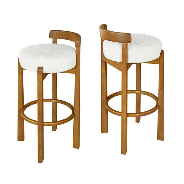English Elm Christopher Knight Home® - Elise Elegant Wooden Low Back Barstool Set of 2 with Padded Fabric Seats, Compact Durable Design Walnut,White N775P277433W