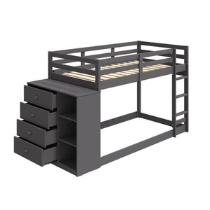 English Elm Gaston Gray Twin/Twin Bunk Bed with 4 Drawers & 3 Compartments, Slats, Fixed Ladder, 34" Clearance B2726S00490