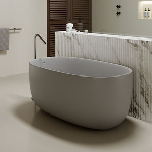 English Elm 47'' Stone Resin Freestanding Soaking Tub Sculptural Modern Bath with Drain Included W2753P478406