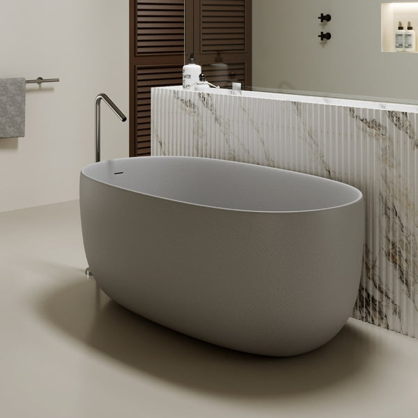 English Elm 47'' Stone Resin Freestanding Soaking Tub Sculptural Modern Bath with Drain Included W2753P478406