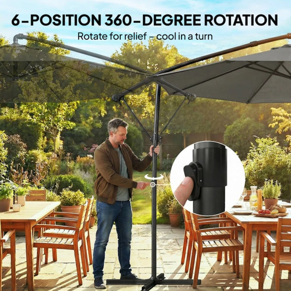 English Elm Large Offset Cantilever Patio Umbrella with 360 Rotation Tilt and Uv Protection Tan T3971P466760