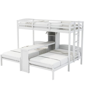 English Elm Twin Triple Bunk Bed with Built in Desk Open Shelving and Led Task Lighting White N7090002243K
