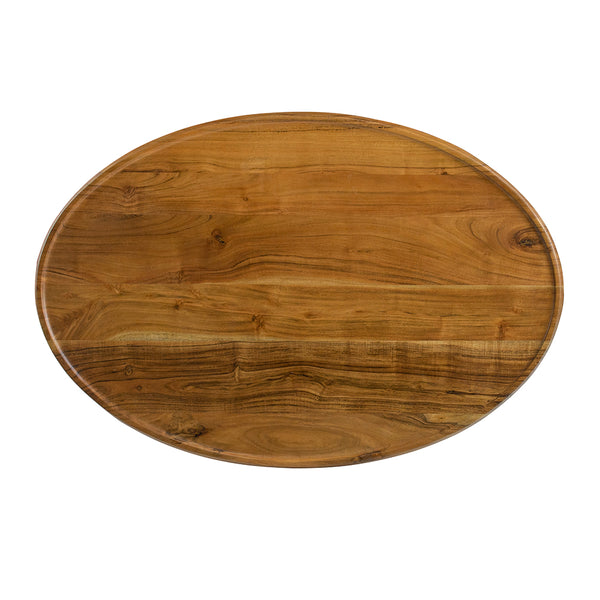 English Elm 39x26x16" Oval Coffee Table - Acacia Wood Top & Iron Base, Natural Finish, Sleek Mid-Century Modern Accent for Living Room (Durable) W2078P180410