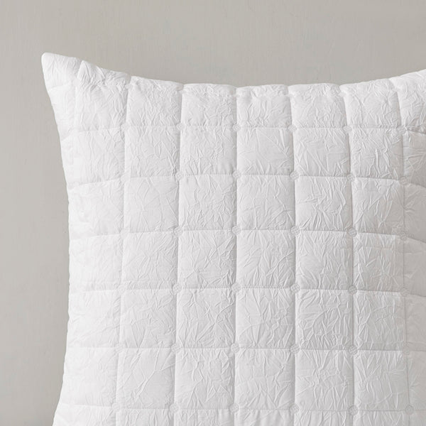 JLA Home N Natori - Quilt Super-Soft Crushed Microfiber Euro Sham with Over-Quilted Texture, Hidden Zipper Closure White NS11-3657