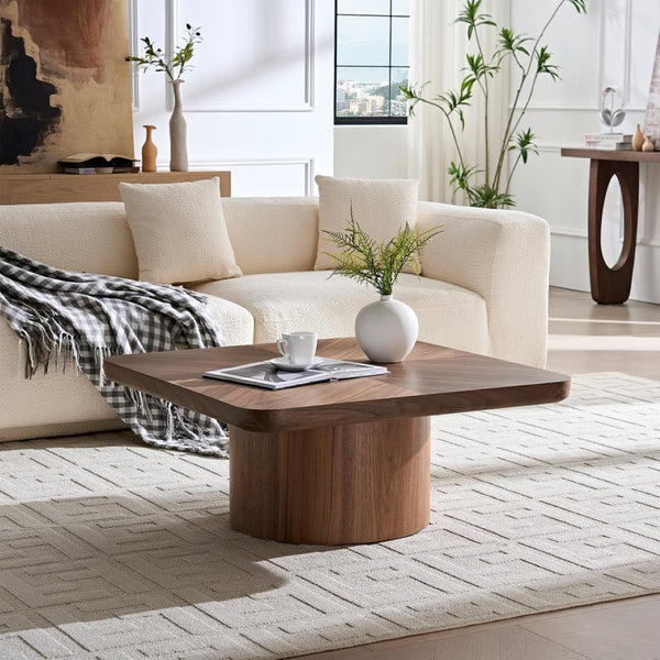 English Elm Square Herringbone Parquet Veneer Coffee Table Low Profile Contemporary Living Room Walnut W2085P384777