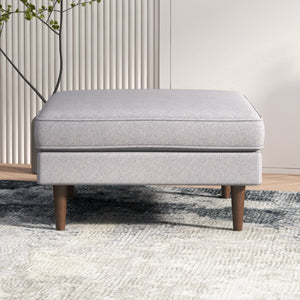 English Elm Ashcroft Furniture - Casual Amber Mid-Century Square Upholstered Ottoman in Light Gray Linen with Solid Wood Legs, 32x32x19" B183P231889
