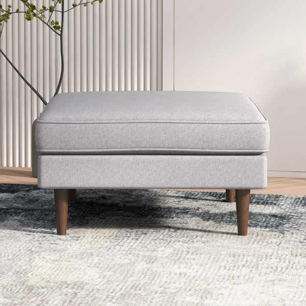 English Elm Ashcroft Furniture - Casual Amber Mid-Century Square Upholstered Ottoman in Light Gray Linen with Solid Wood Legs, 32x32x19" B183P231889