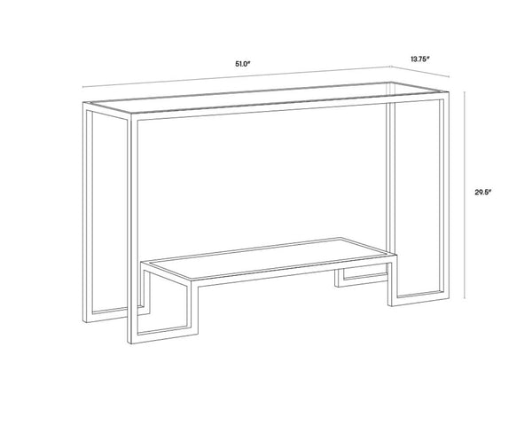 Sunpan CARVER Console Table - Elegant Mid-Century Modern Design with Glass Top & Gold Frame for Stylish Spaces 103756