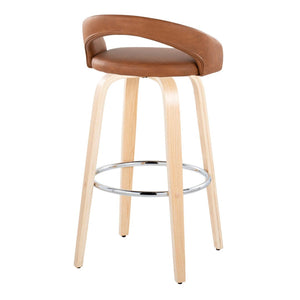 English Elm Fixed-height Swivel Barstools Walnut Bentwood Legs White Velvet Seat Set of 2 Camel B202S01913