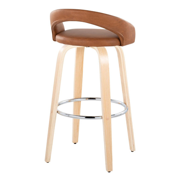 English Elm Fixed-height Swivel Barstools Walnut Bentwood Legs White Velvet Seat Set of 2 Camel B202S01913