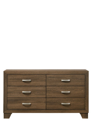English Elm Miquell Modern Oak-Style Dresser with Six Smooth-Glide Drawers, Geometric Block Legs, Durable Finish Oak 63 L x 20 W x 33 H B2726P261893