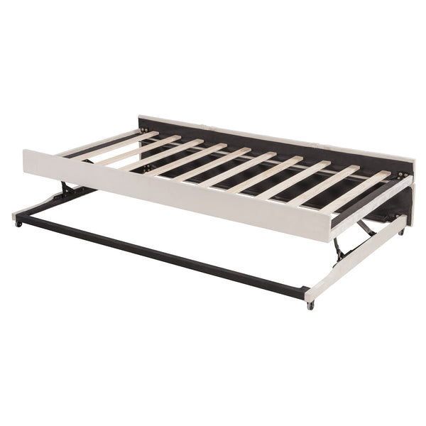 English Elm Full L-Shaped Upholstered Daybed with Pull-Out Twin Trundle, Built-In USB Ports, Modern Chic Design Beige SF000192AAA