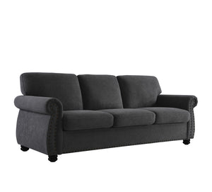 English Elm Soft Velvet Sofa - Luxurious 3-Seater Velvet Couch with High-Density Foam, Turned Wood Legs, Chic Lounge Cozy Modern Design Black B2735P292314