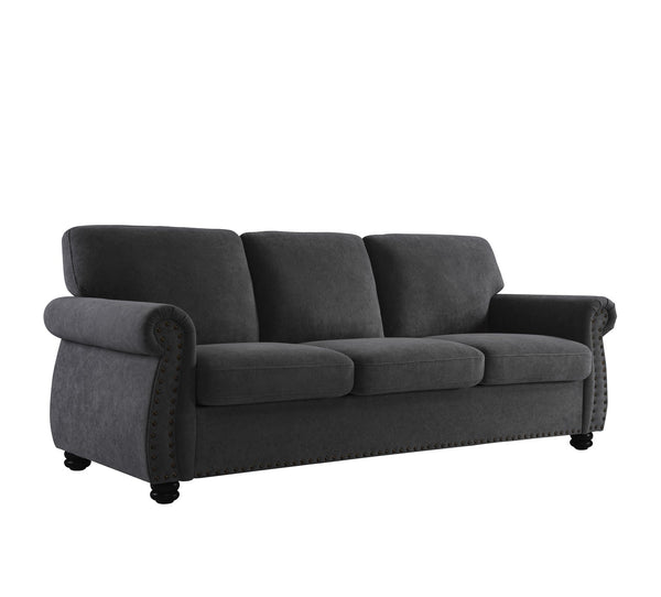 English Elm Soft Velvet Sofa - Luxurious 3-Seater Velvet Couch with High-Density Foam, Turned Wood Legs, Chic Lounge Cozy Modern Design Black B2735P292314