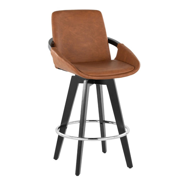 English Elm Fixed-height Swivel Counter Stools with Faux Leather Seats and Chrome Footrest Set of 2 B202S01807