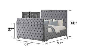 English Elm Encore Modern Tufted Queen Bed In Gray Upholstery With Hidden Tv Compartment For Stylish Comfort B009S01650
