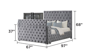 English Elm Encore Modern Upholstered Queen 4Pc Bedroom Vanity Set With Tufted Headboard & Stylish Storage Solutions B009S01729