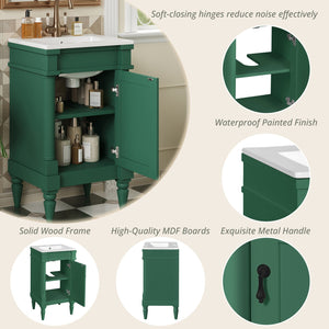 English Elm 18-Inch Modern Bathroom Vanity with Sink Compact Retro Design Durable MDF & Solid Wood Legs Storage-Friendly Green N710P257401F