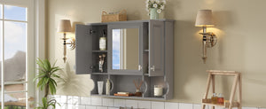 English Elm 35'' Modern Wall-Mounted Medicine Cabinet with Mirror, Hidden Storage and Open Shelves for Bath Gray N710P209443E