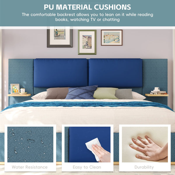 English Elm Christopher Knight Home® - King PU Leather Bed Frame with Wingback Headboard & Footboard, Gold Accents, Platform Slat Support, Elegant Design Blue 76.4 L x 12.75 W x 8.75 H N761S0000024C