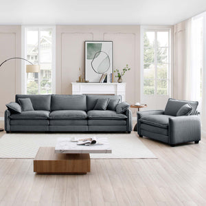 English Elm Mid-Century Modern Sofa Set: Stylish 3-Seater & Single Seat With Pillows For Cozy Living Spaces W714S00756