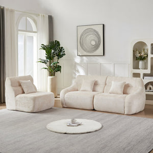 English Elm [video]123.2 Inch Chenille Modular Sectional Sofa Four Seat Cloud Cushion Living Room Beige W3505S00060