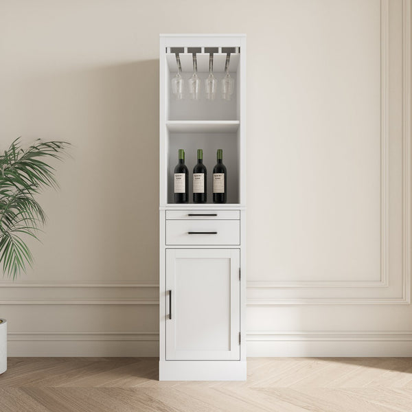 English Elm White Modular Wine Bar Cabinet with Hutch, Buffet Storage Shelf Drawer Cupboard for Dining Room W331P195808