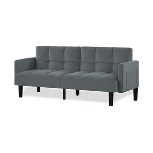 English Elm Velvet Convertible Futon Sofa Bed with Adjustable Back, Plush 9" Cushion, Eucalyptus Frame for Apartments Grey W1413P332827